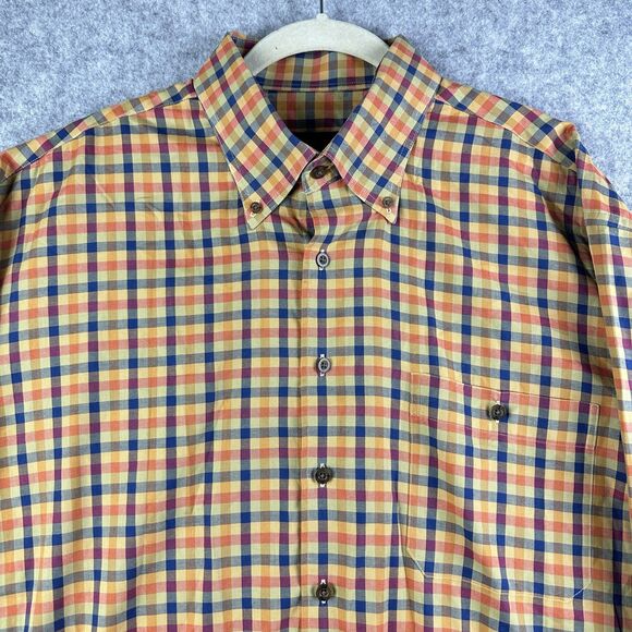 Scott Barber Shirt Mens XL Gingham Plaid Preppy Cotton Button Down Pocket LS - Picture 1 of 12